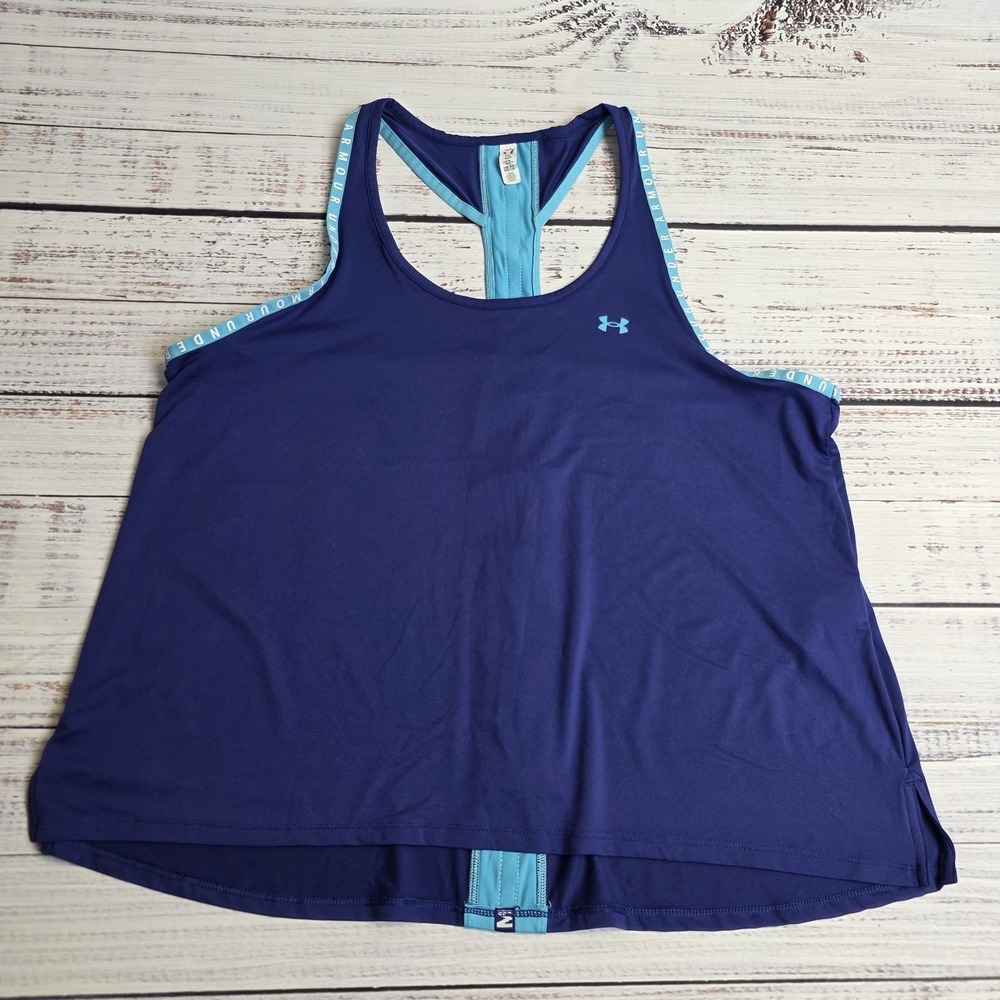 Under Armour Knockout Tank Top Womens 2XL Navy Blue Stretch Logo Racerback Loose - Picture 3 of 9